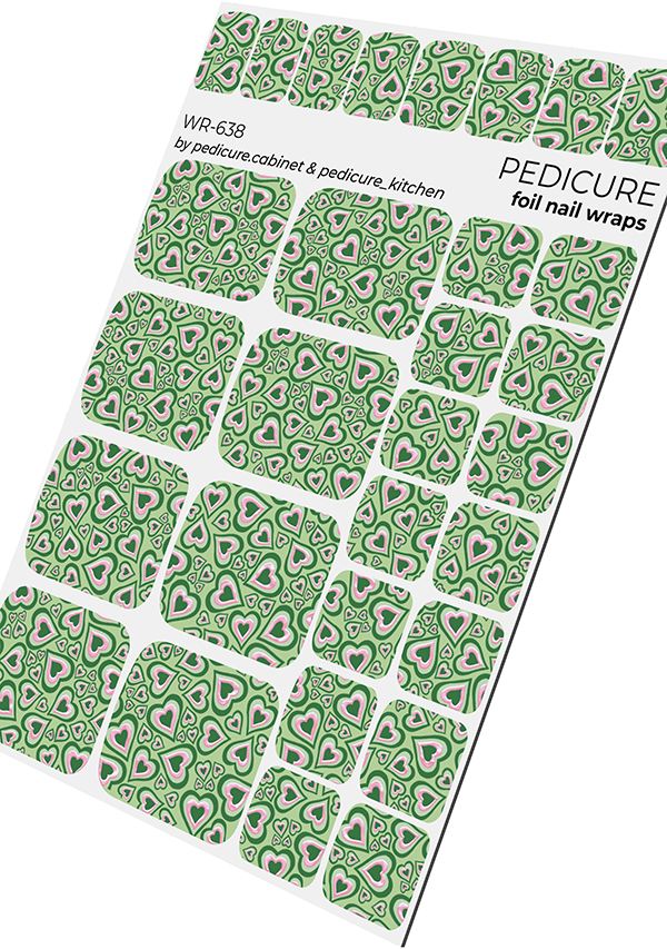 Pedicure Green Hearts. Color Foil (Pink). Nail wrap WR-638