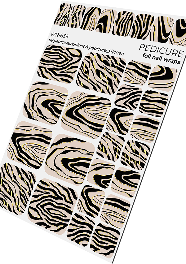 Pedicure Zebra. Foil gold. Nail wrap WR-639