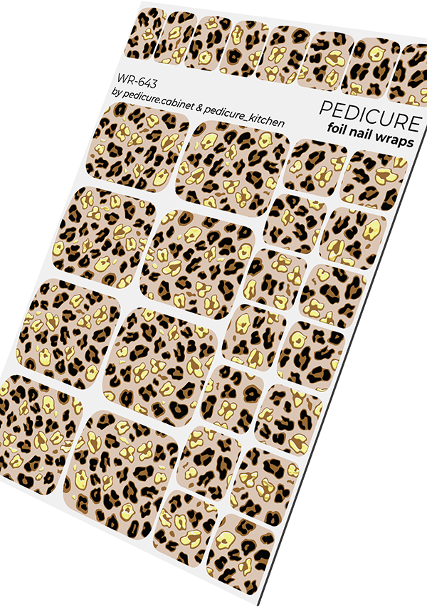 Pedicure Brown Leopard. Foil gold. Nail wrap WR-643