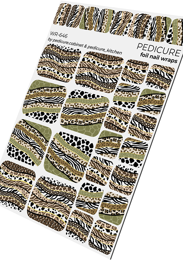 Pedicure Animal Stripes. Foil gold. Nail wrap WR-646