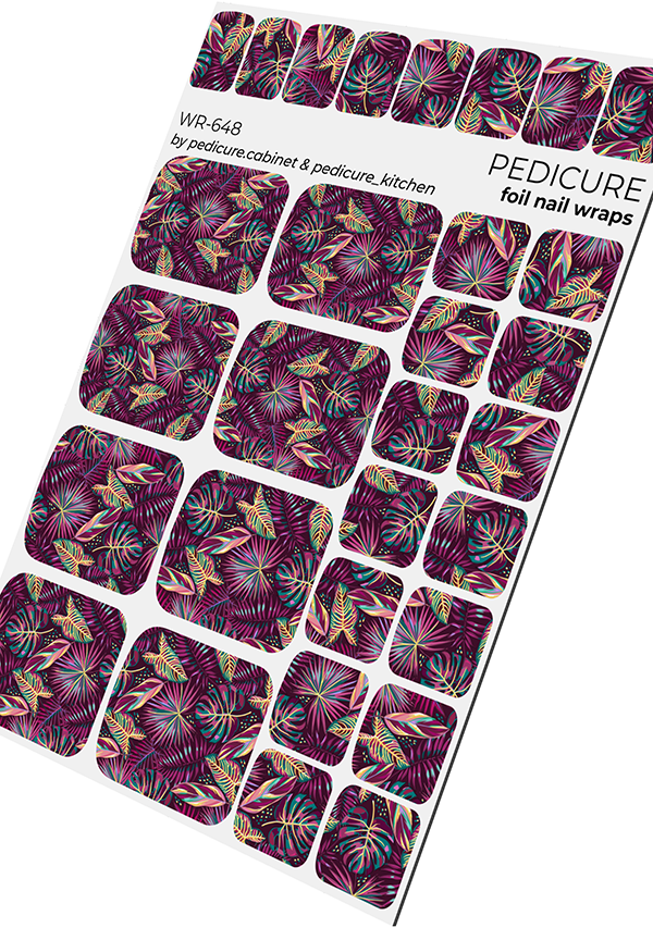 Pedicure Burgundy Leaves. Foil gold. Nail wrap WR-648