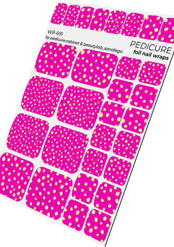 Pedicure Circles. Pink Background. Foil gold. Nail wrap WR-691