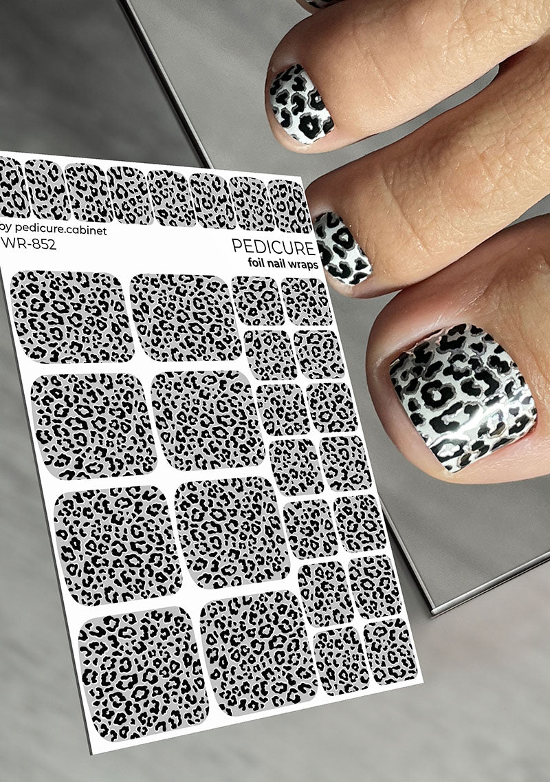Pedicure Leo gray. Foil silver. Nail wrap WR-852