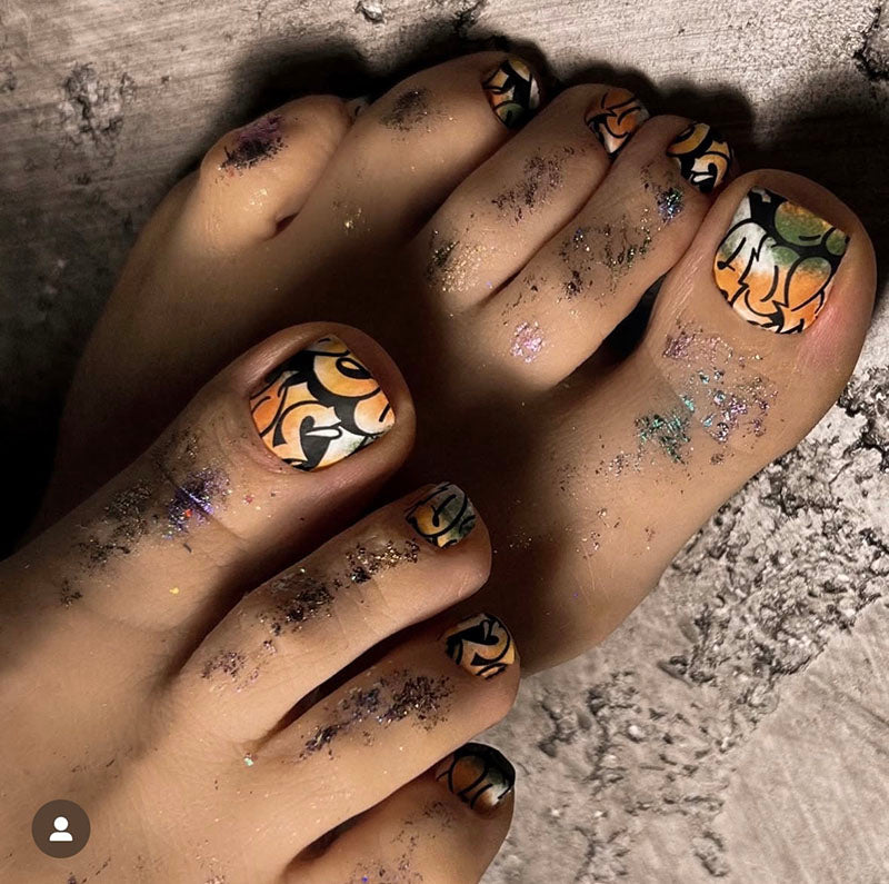 Pedicure Graffiti. Khaki orange. Nail wrap WR-985