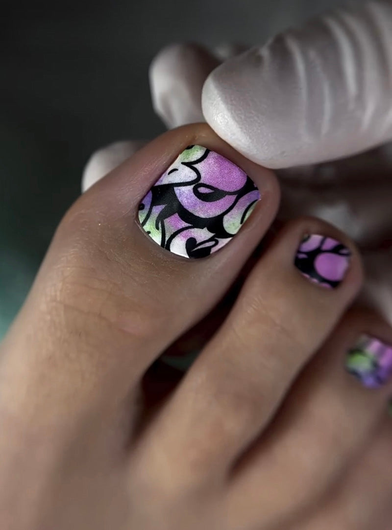 Pedicure Graffiti. Khaki purple. Nail wrap WR-987