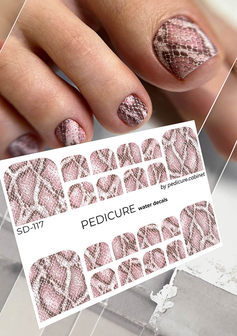 Pedicure Python. Color. Pink. Nail water decals SD-117