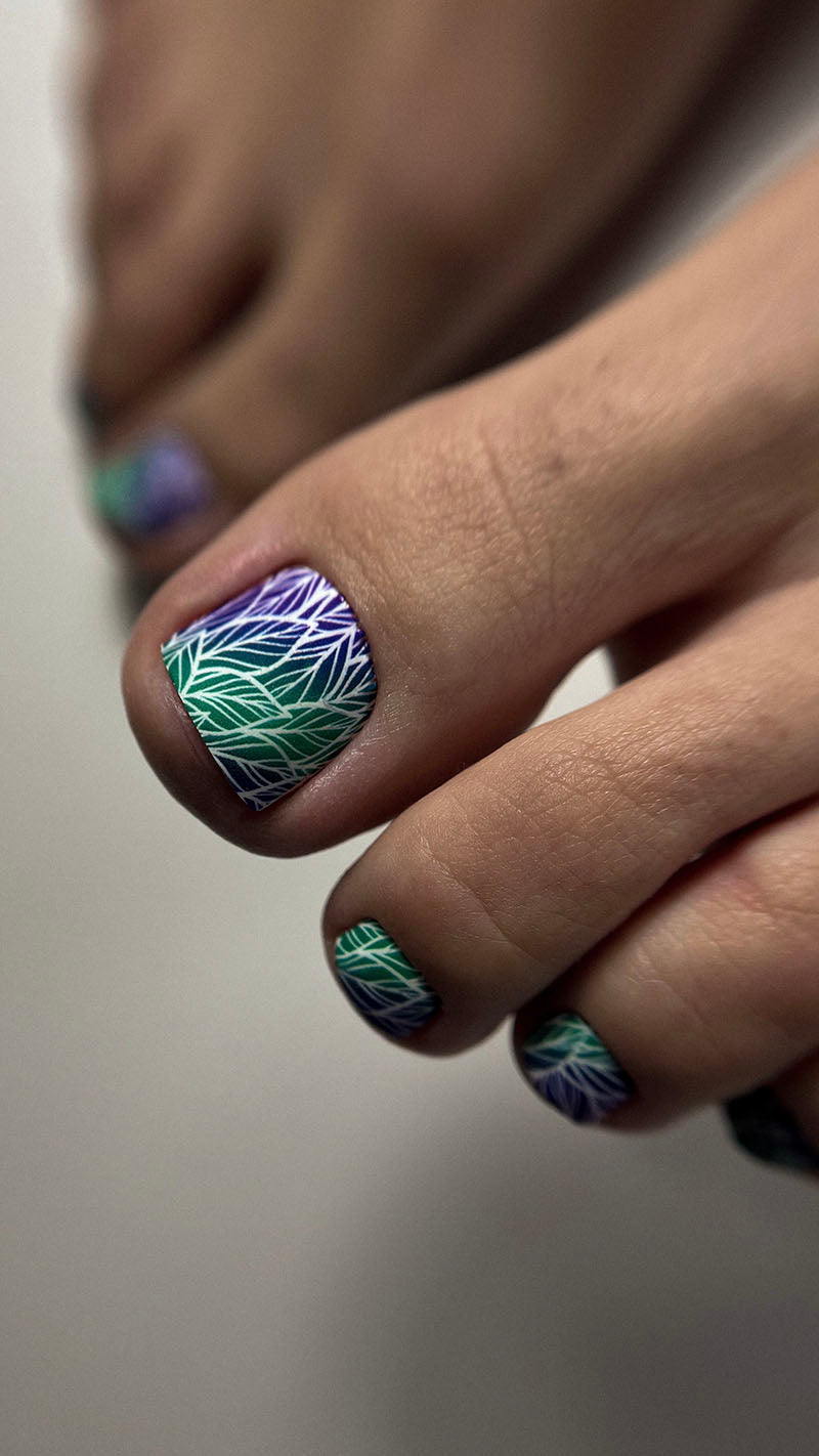 Pedicure Leafs. Color. Gradient. Nail water decals SD-132