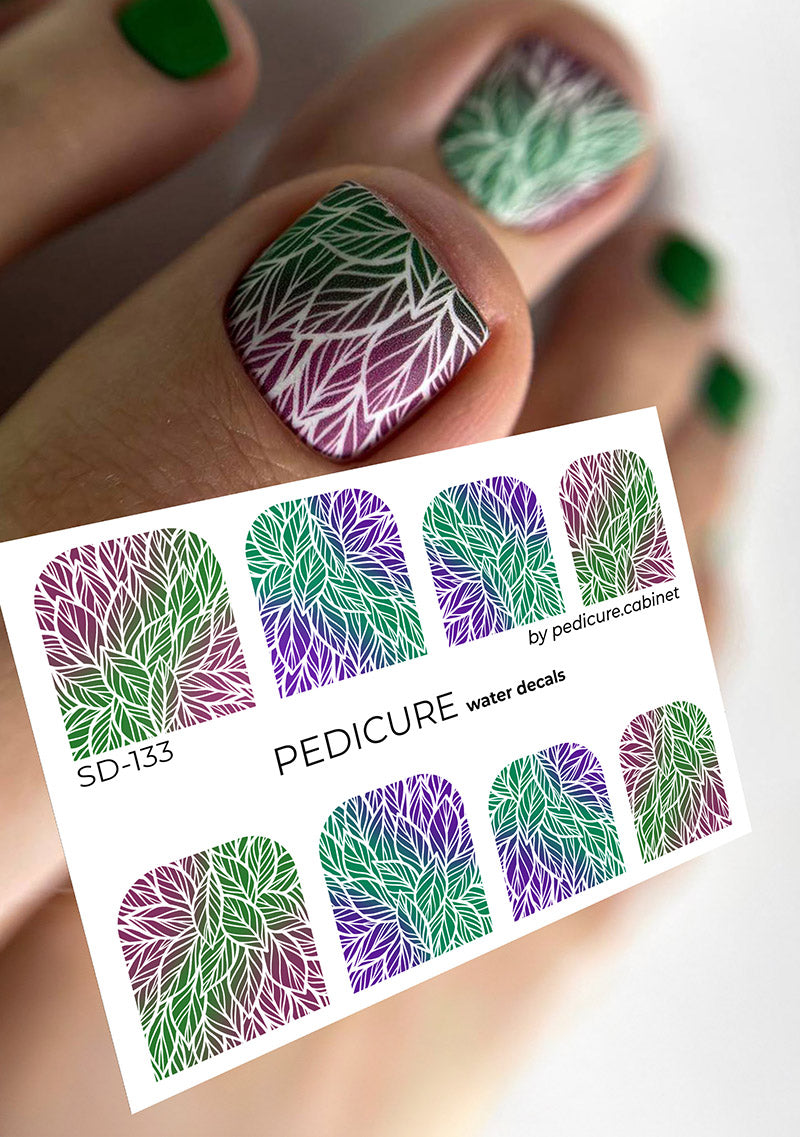 Pedicure Leafs. Big ones. Color. Gradient. Nail water decals SD-133