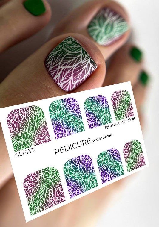 Pedicure Leafs. Big ones. Color. Gradient. Nail water decals SD-133