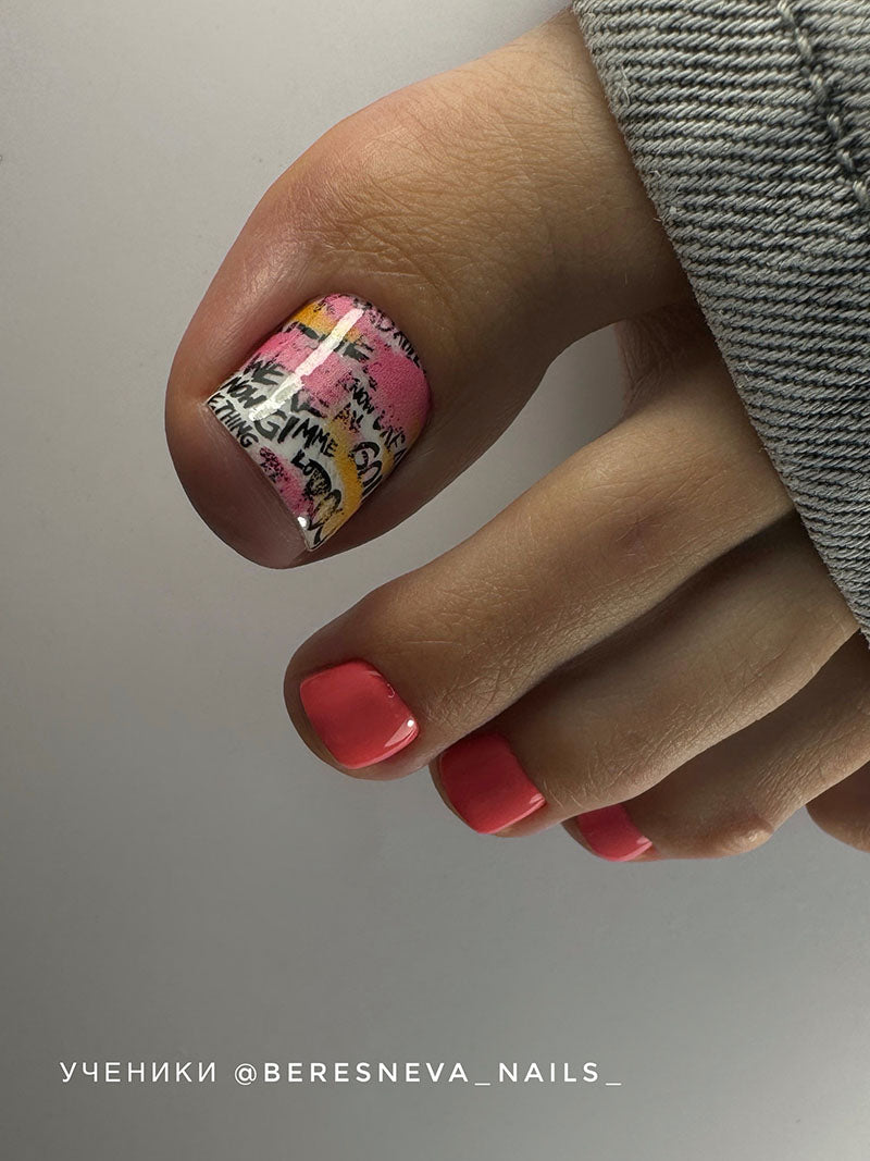 Pedicure Words + colored stains. Large. Nail water decals SD-138