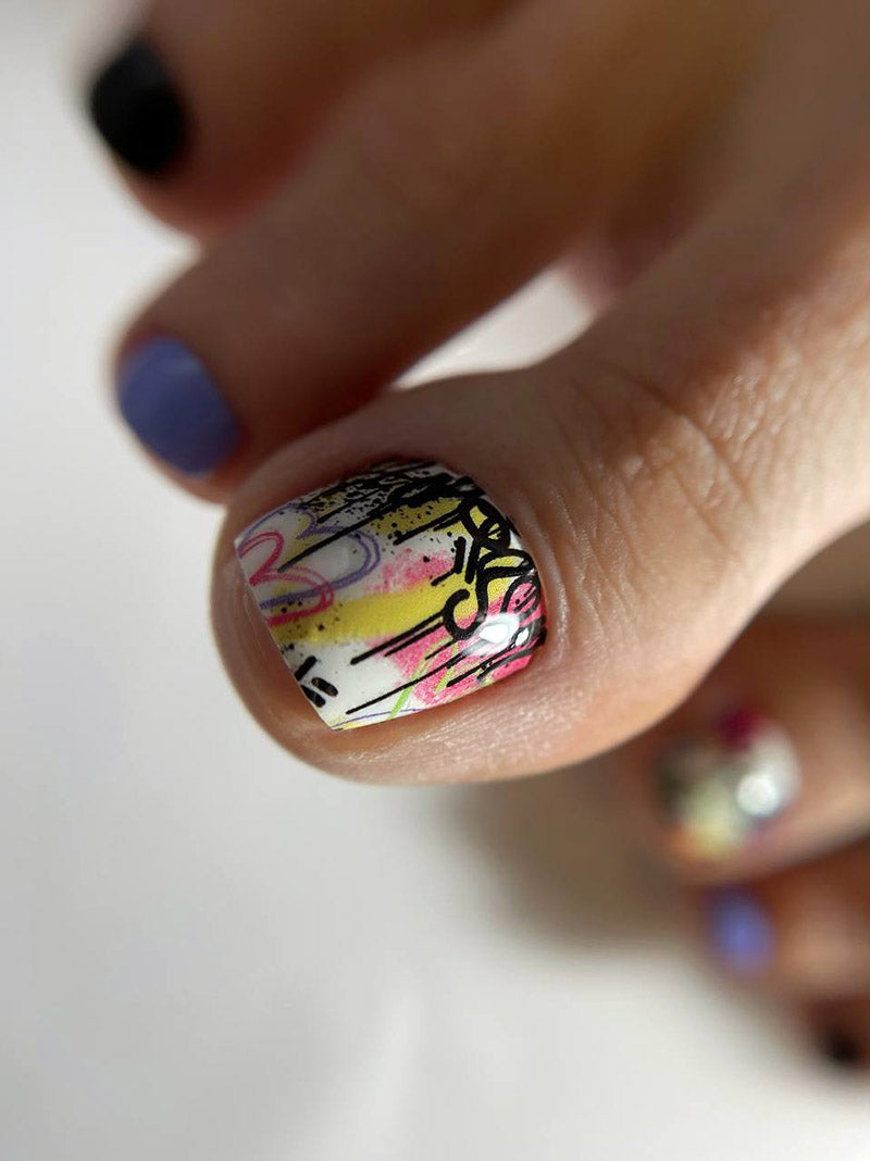 Pedicure Hearts and graffiti words. Large. Nail water decals SD-149