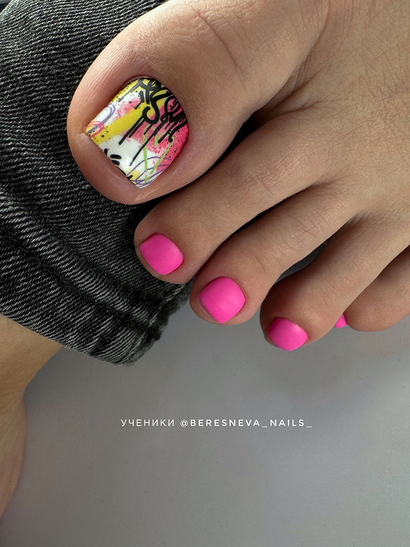 Pedicure Hearts and graffiti words. Large. Nail water decals SD-149