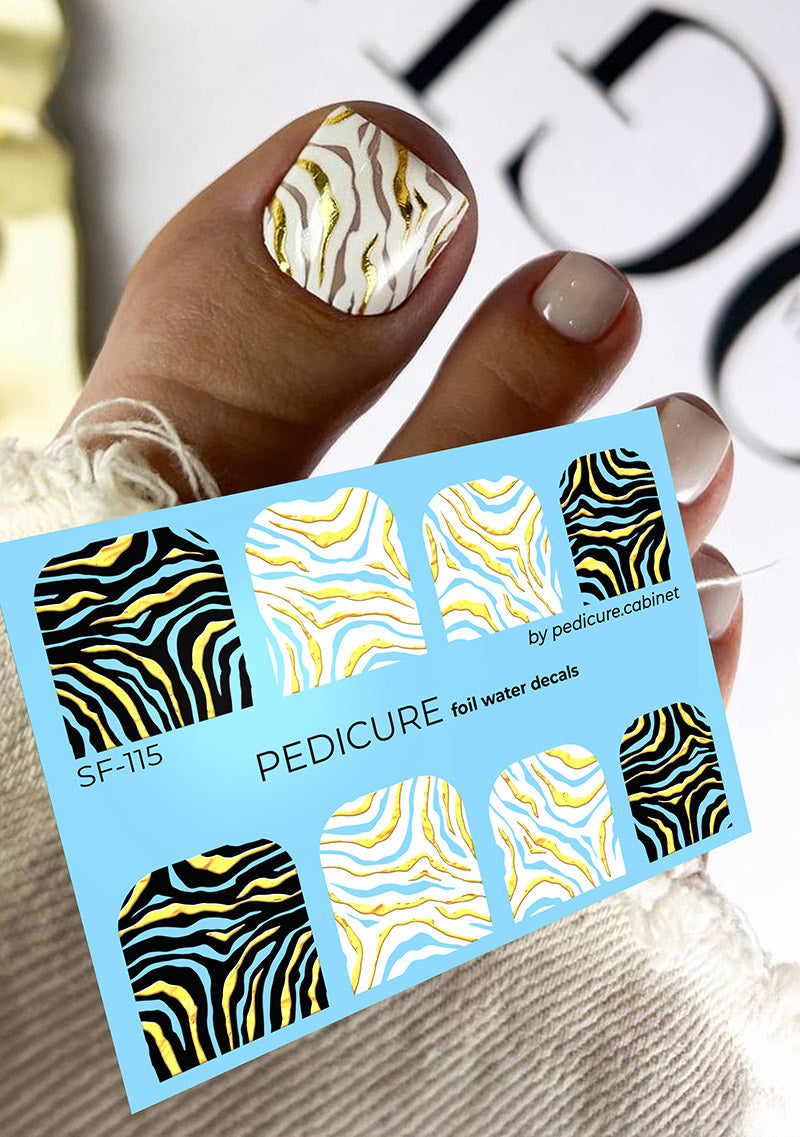 Pedicure Zebra. Large. Foil gold. Nail water decals SF-115