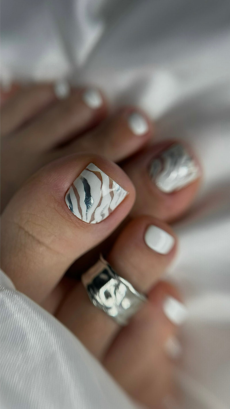 Pedicure Zebra. Large. Foil silver. Nail water decals SF-116