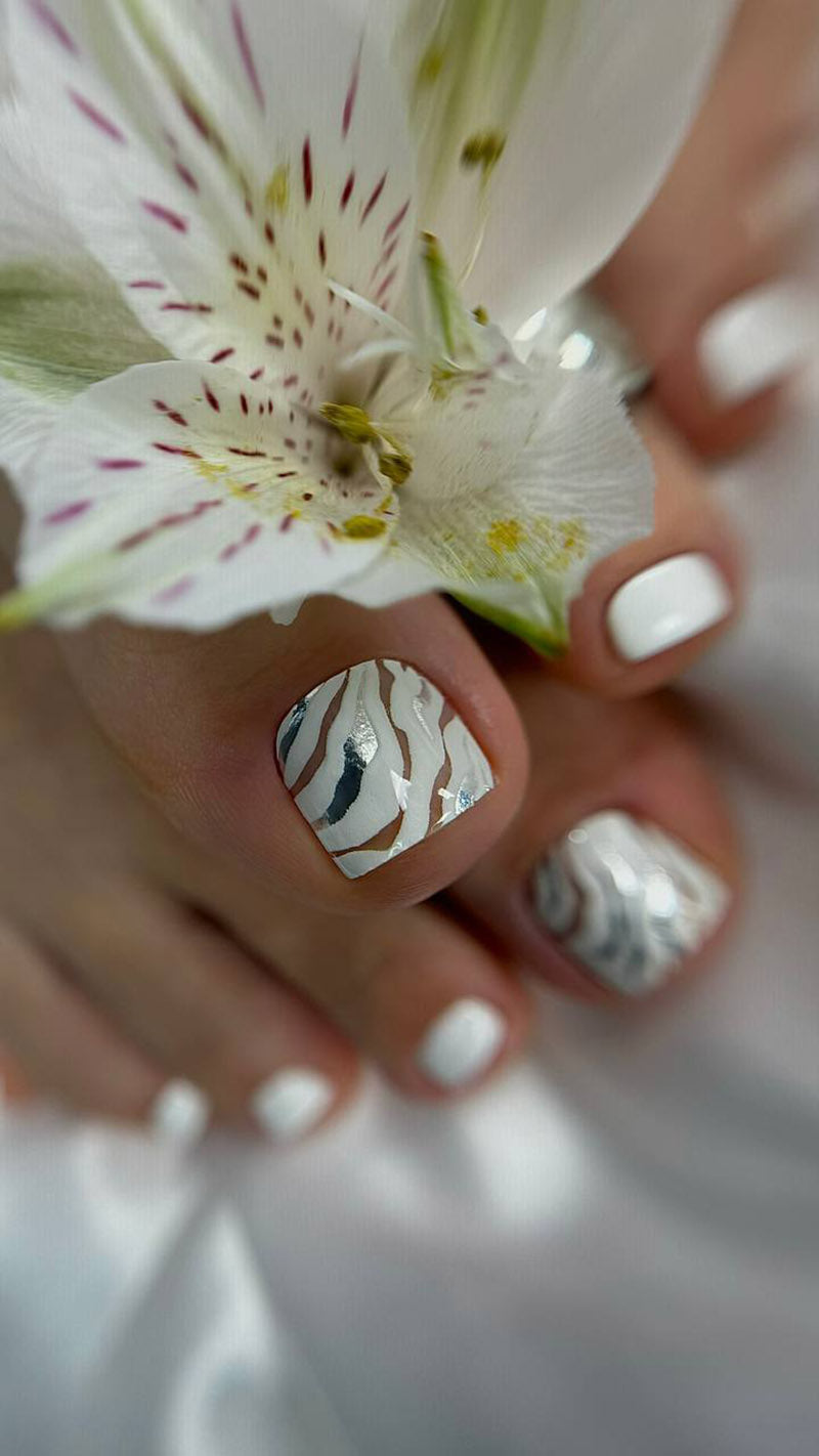 Pedicure Zebra. Large. Foil silver. Nail water decals SF-116