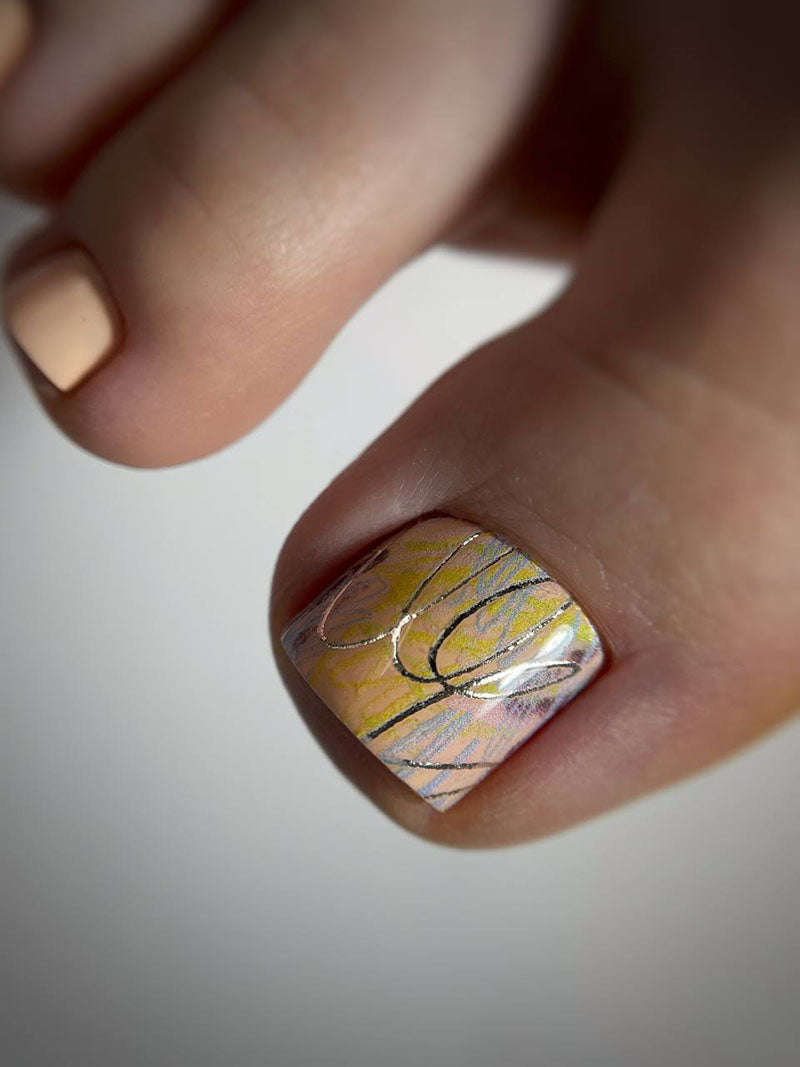 Pedicure Colored scribbles. Foil silver. Nail water decals SF-139