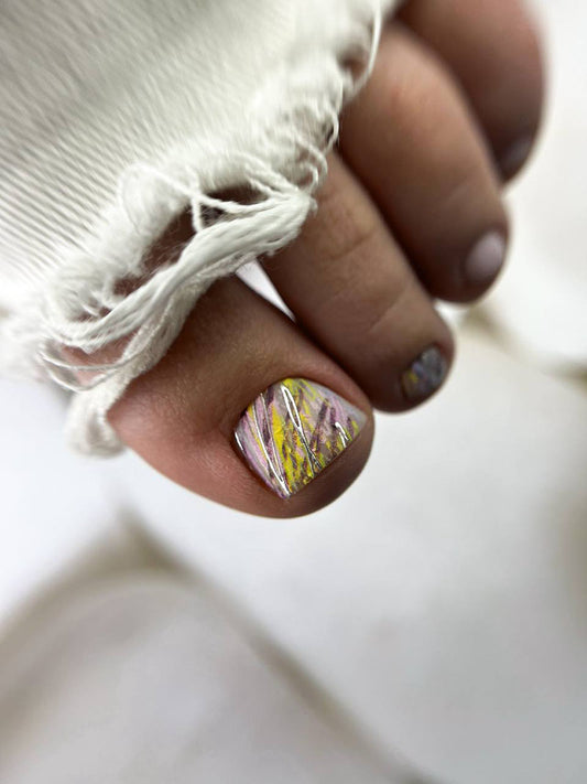 Pedicure Colored scribbles. Foil silver. Nail water decals SF-139