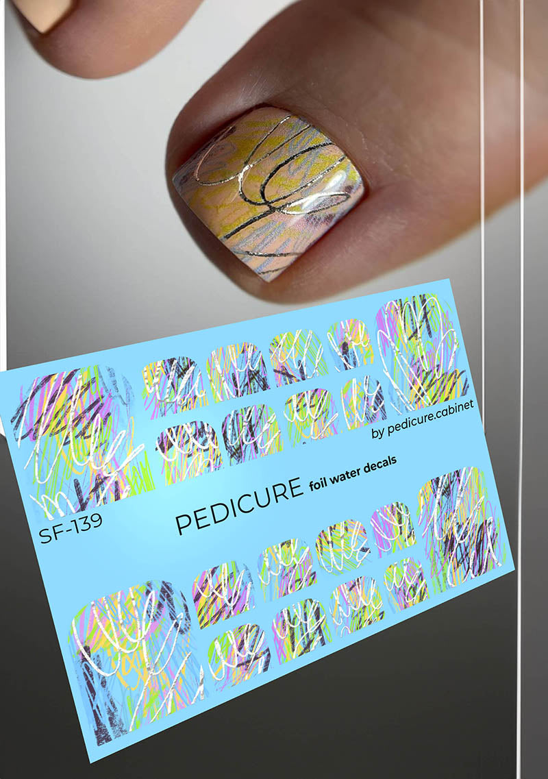 Pedicure Colored scribbles. Foil silver. Nail water decals SF-139