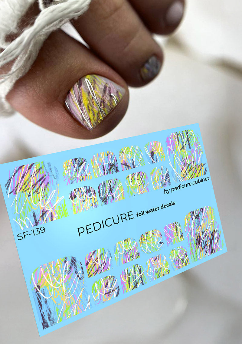 Pedicure Colored scribbles. Foil silver. Nail water decals SF-139