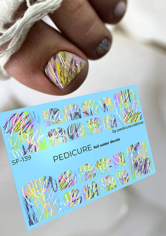 Pedicure Colored scribbles. Foil silver. Nail water decals SF-139