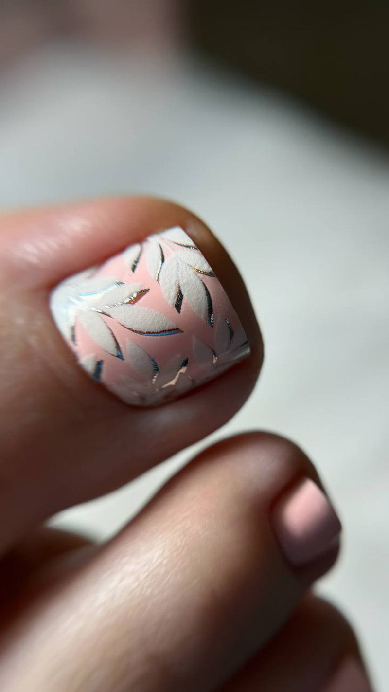 Pedicure Twigs with shadow. Foil silver. Nail water decals SF-141