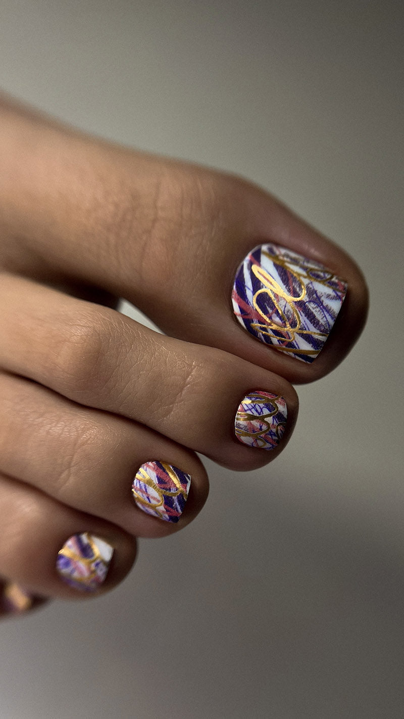 Pedicure Colored scribbles. Foil gold. Nail water decals SF-142