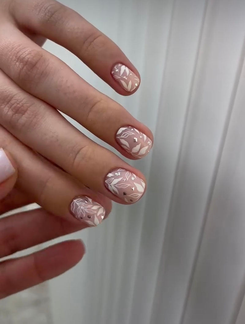 Manicure Twigs white. Foil silver. Nail water decals SF-153