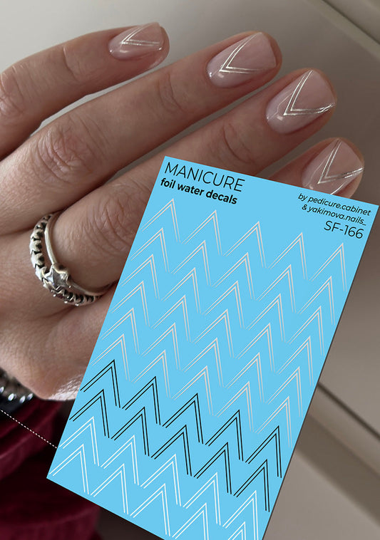 Manicure Double Checkmarks. Foil silver. Nail water decals SF-166