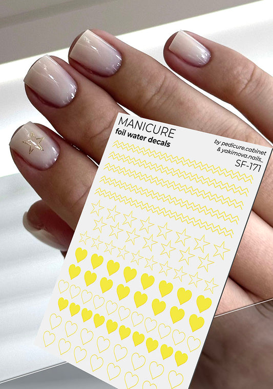Manicure Mixed Designs. Foil gold. Nail water decals SF-171