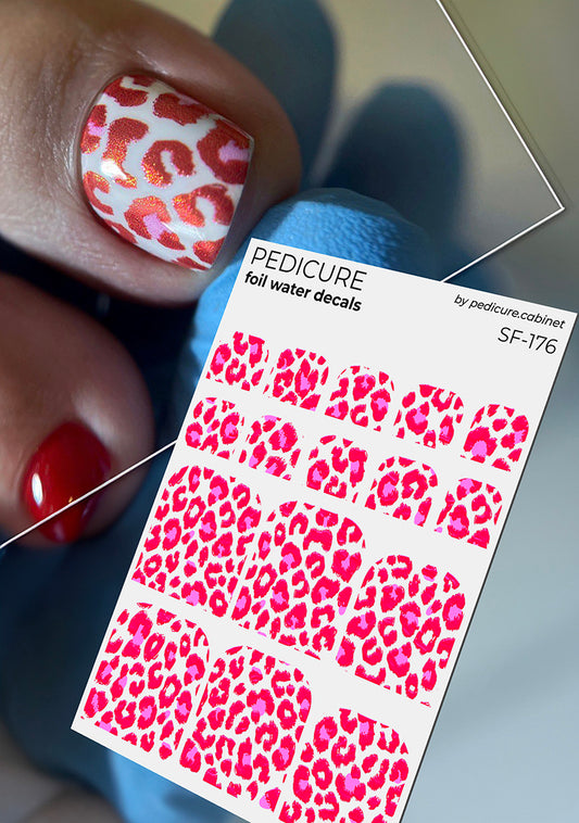 Pedicure Leo. Red. Colored foil. Nail water decals SF-176