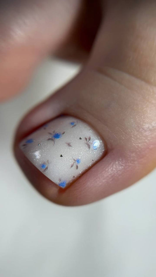 Pedicure Small Flowers. Blue. Foil silver. Nail water decals SF-177