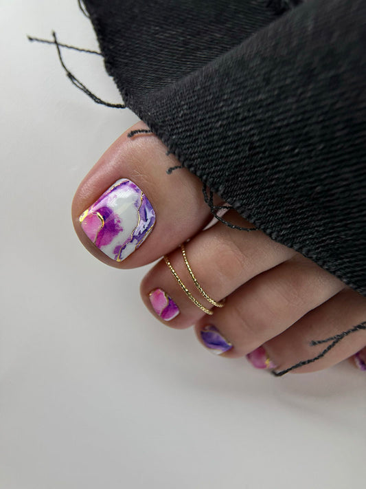 Pedicure Textures. Green and pink. Foil gold. Large. Nail water decals SF-183