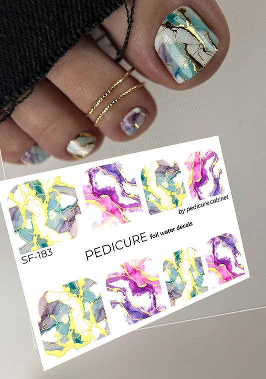 Pedicure Textures. Green and pink. Foil gold. Large. Nail water decals SF-183