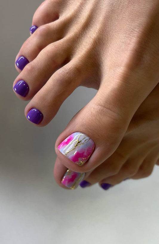 Pedicure Textures. Pink. Foil gold. Large. Nail water decals SF-184