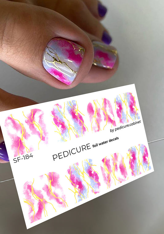 Pedicure Textures. Pink. Foil gold. Large. Nail water decals SF-184