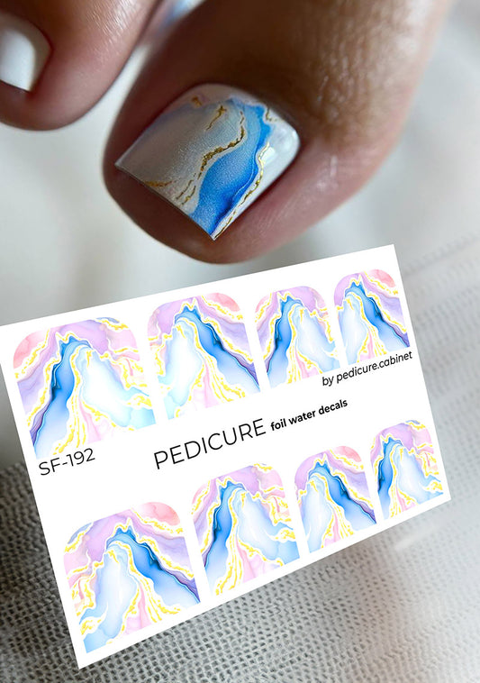 Pedicure Blue and pink stains. Foil gold. Large. Nail water decals SF-192