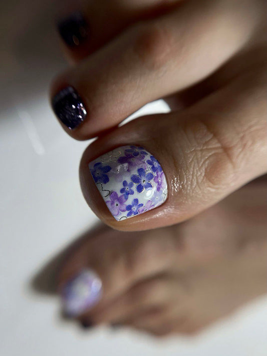 Pedicure Watercolor flowers. Foil silver. Large. Nail water decals SF-193
