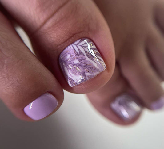 Pedicure Lilac leaves. Foil gold. Nail water decals SF-195