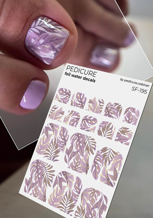 Pedicure Lilac leaves. Foil gold. Nail water decals SF-195