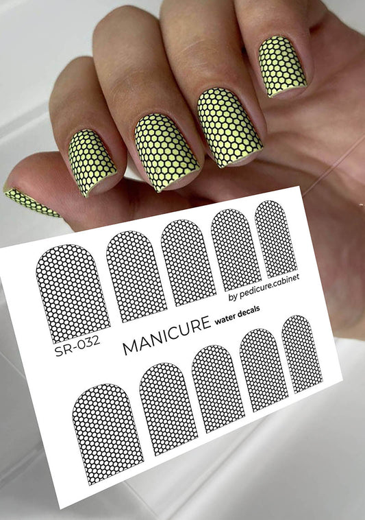Manicure Grid. Black. Nail water decals SR-032