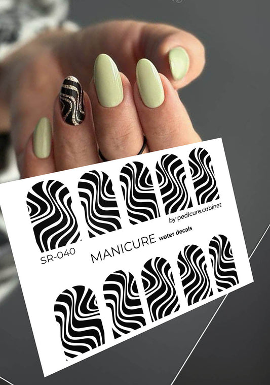Manicure Waves. Black. Nail water decals SR-040