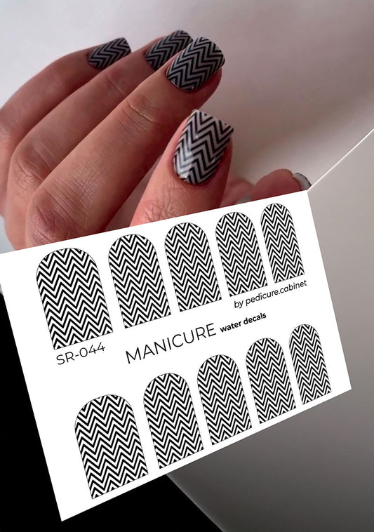 Manicure Zigzag. Black. Nail water decals SR-044