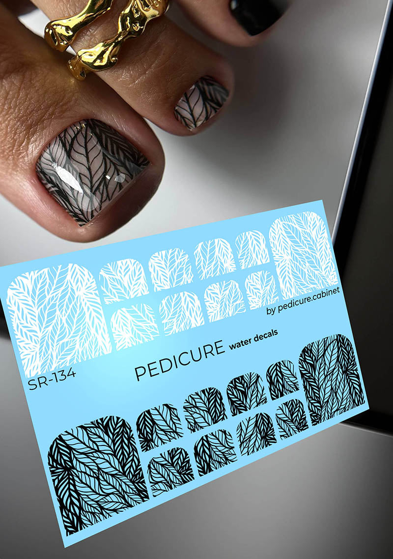 Pedicure Leafs. Black and white. Nail water decals SR-134