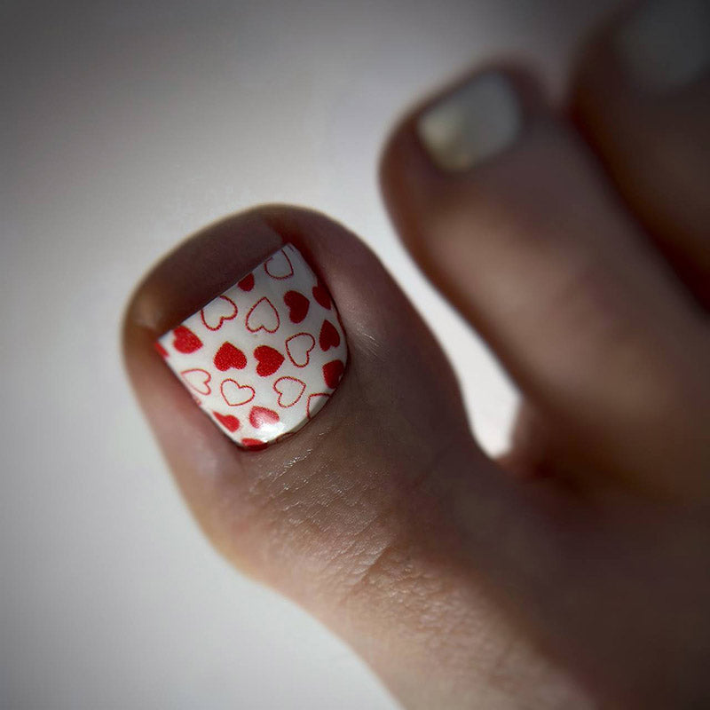 Pedicure Hearts. Red and white. Nail water decals SR-146