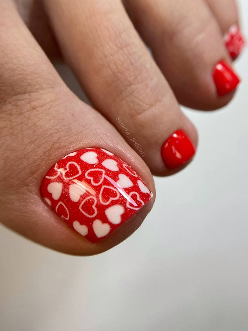 Pedicure Hearts. Red and white. Large. Nail water decals SR-156