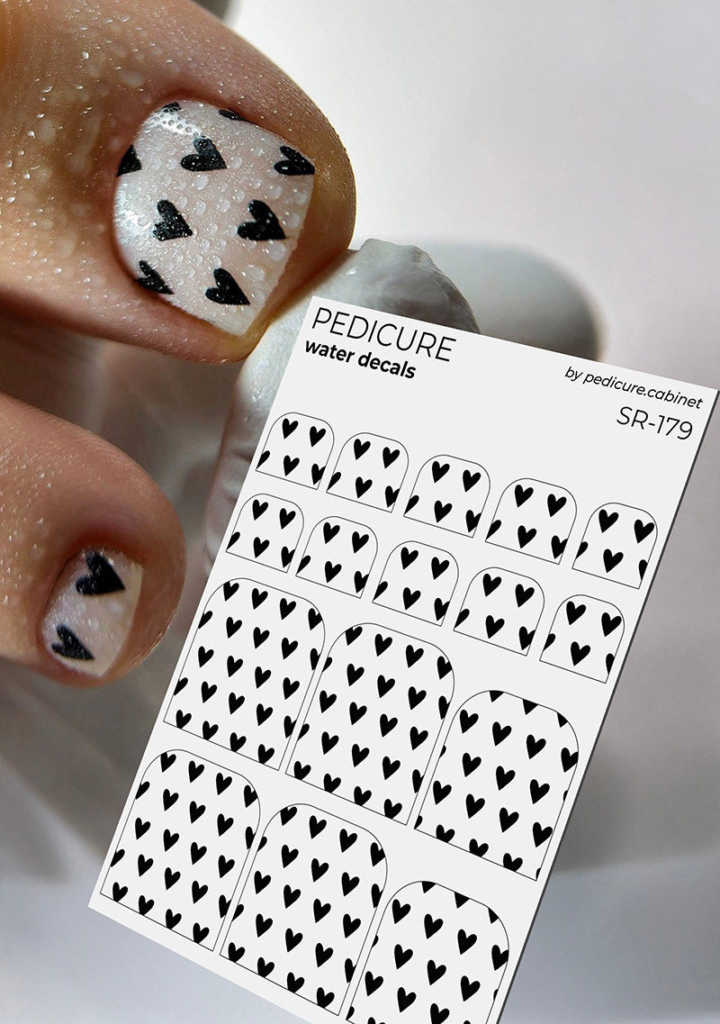 Pedicure Hearts. Black. Nail water decals SR-179