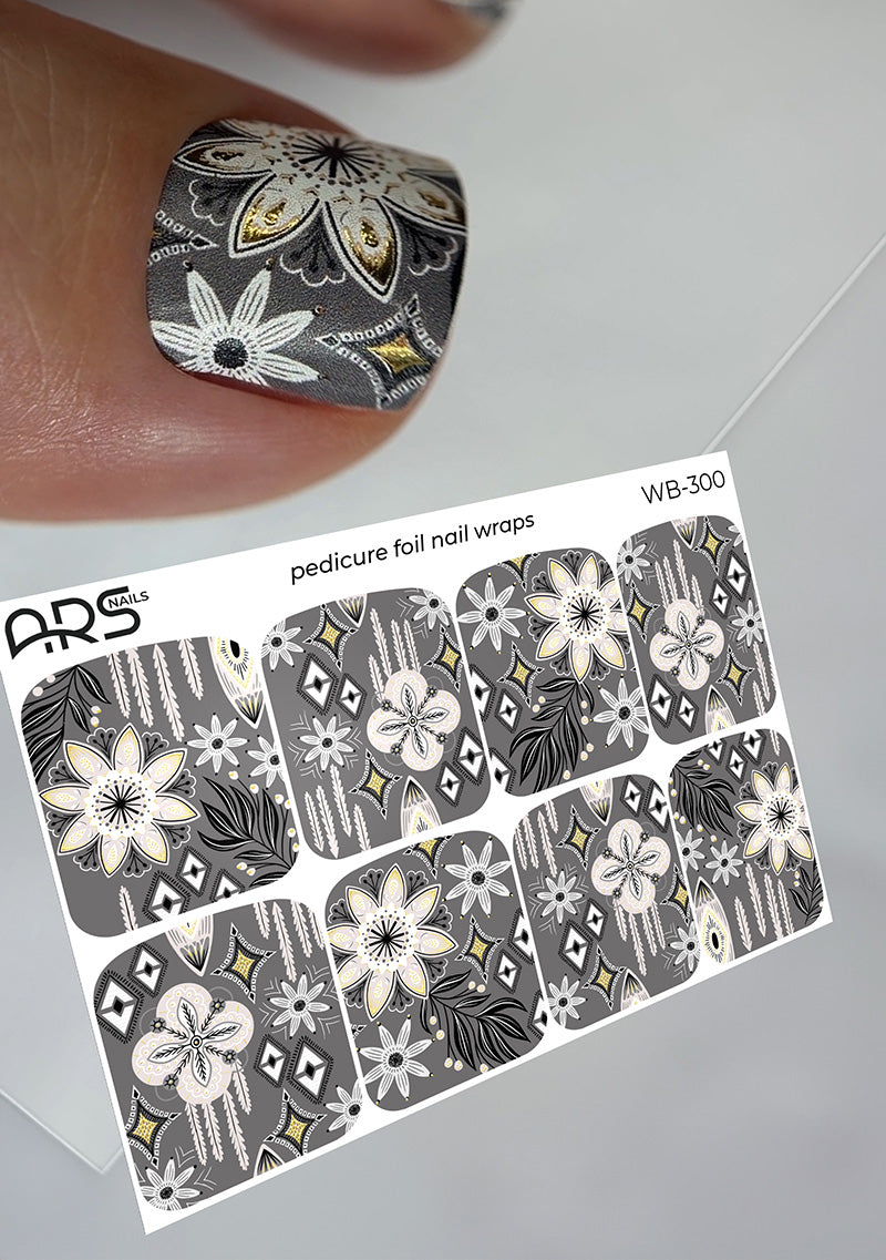 Pedicure Geometric flowers. Gold Foil. Large. Nail wraps WB-300