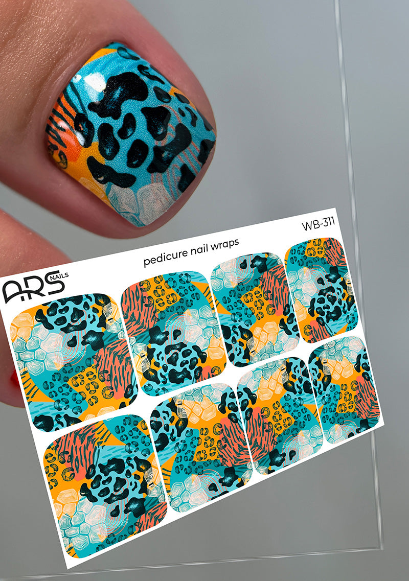 Pedicure Animal mix. Large. Nail wraps WB-311