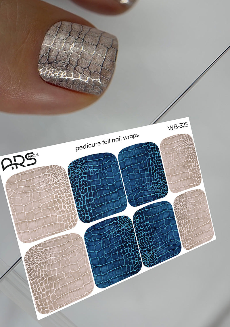 Pedicure Python blue and beige. Colored Foil. Large. Nail wraps WB-325