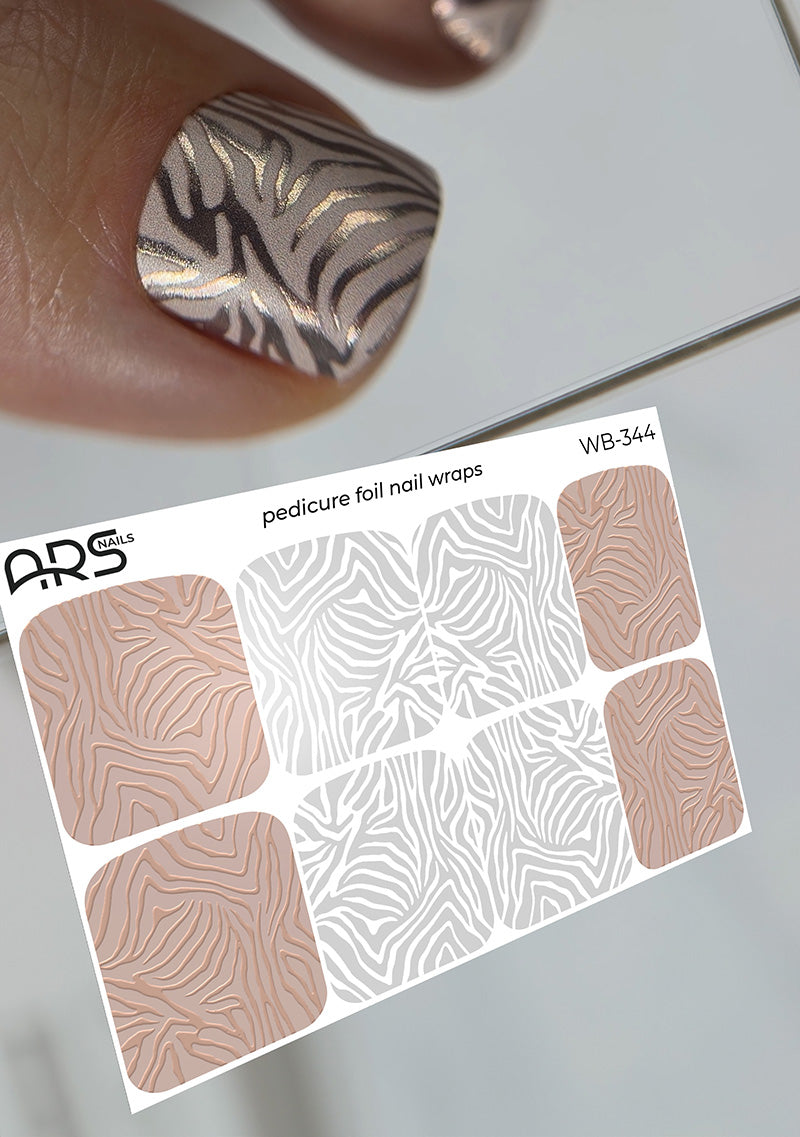 Pedicure Zebra brown and gray. Colored Foil. Large. Nail wraps WB-344